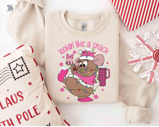 Santa Gus Gus Mouse Pink Christmas Light Sweatshirt